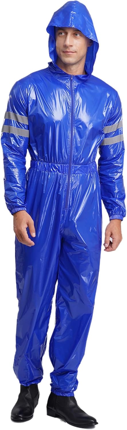 Jhaoyu Mens Water Resistant Hooded Coveralls Reflective Stripes Safety Work Overalls Jumpsuit