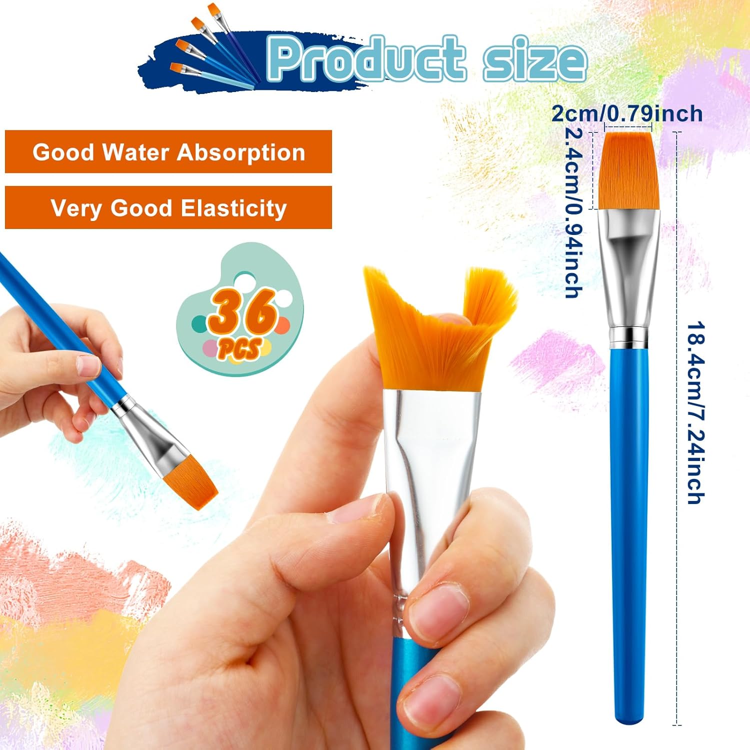 Honoson Paint Brushes for Acrylic Painting, Big Paint Brushes Bulk with Wooden Handle for Acrylic, Watercolor, Oil, Crafts, Face Body Art, 4 Color(36 Pcs)