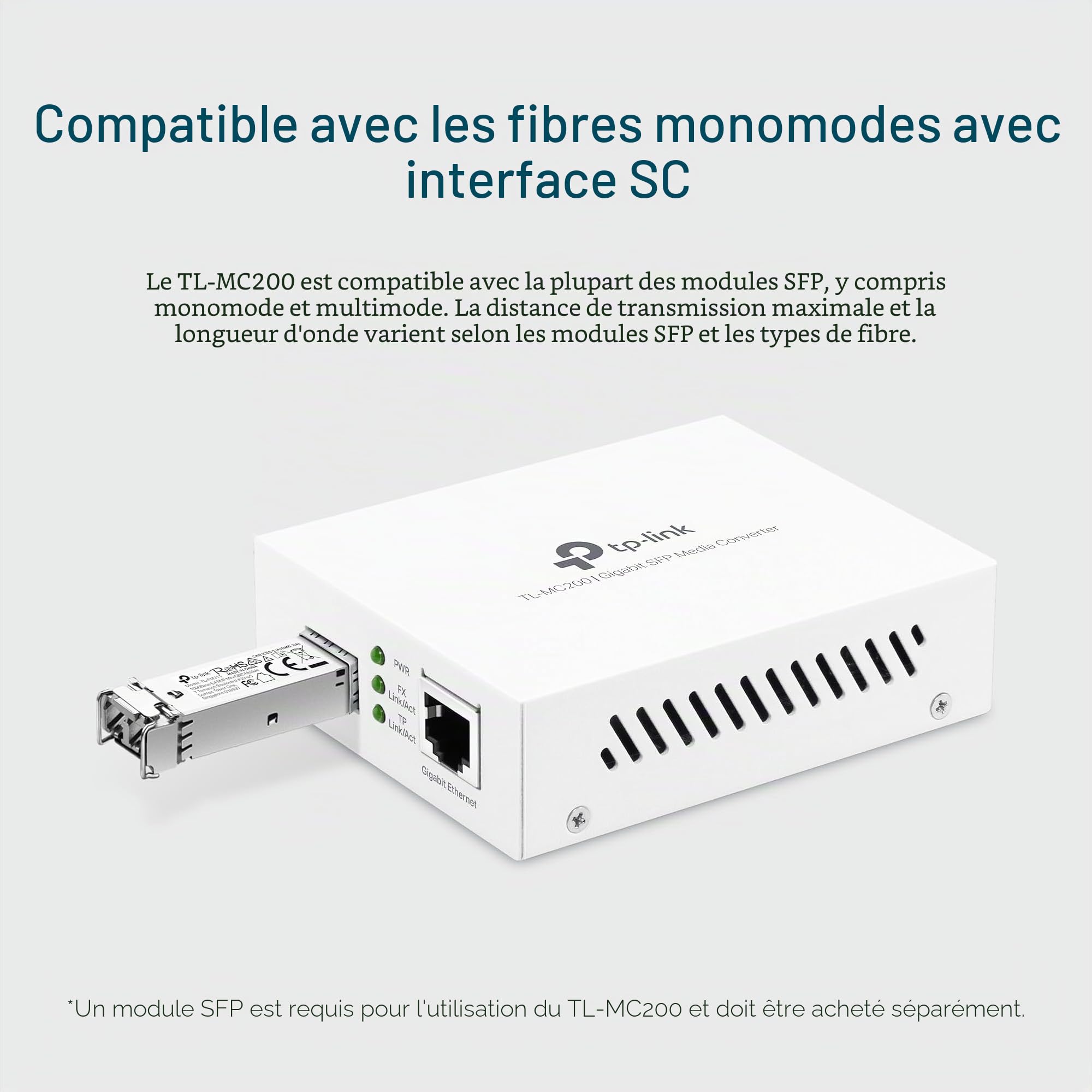 TP-Link TL-MC200 | Convertisseur de média Gigabit SFP vers RJ45 | Convertisseur fibre vers Ethernet | Plug and Play | Boîtier en métal durable | Compatibilité polyvalente | Auto-négociation | Certifié