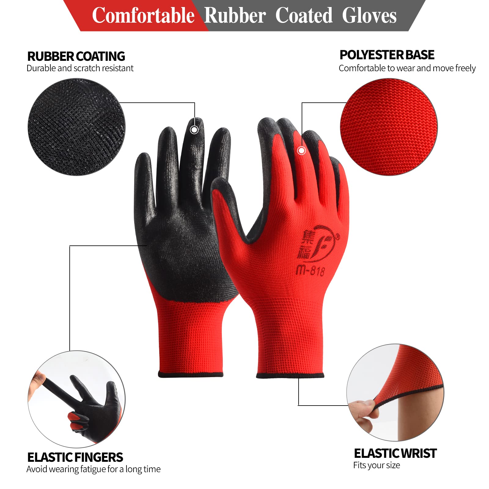 YOUKE OLA 90 pares de guantes de jardinería para hombres y mujeres, guantes de jardinería de goma transpirables, guantes de trabajo para jardinería, construcción