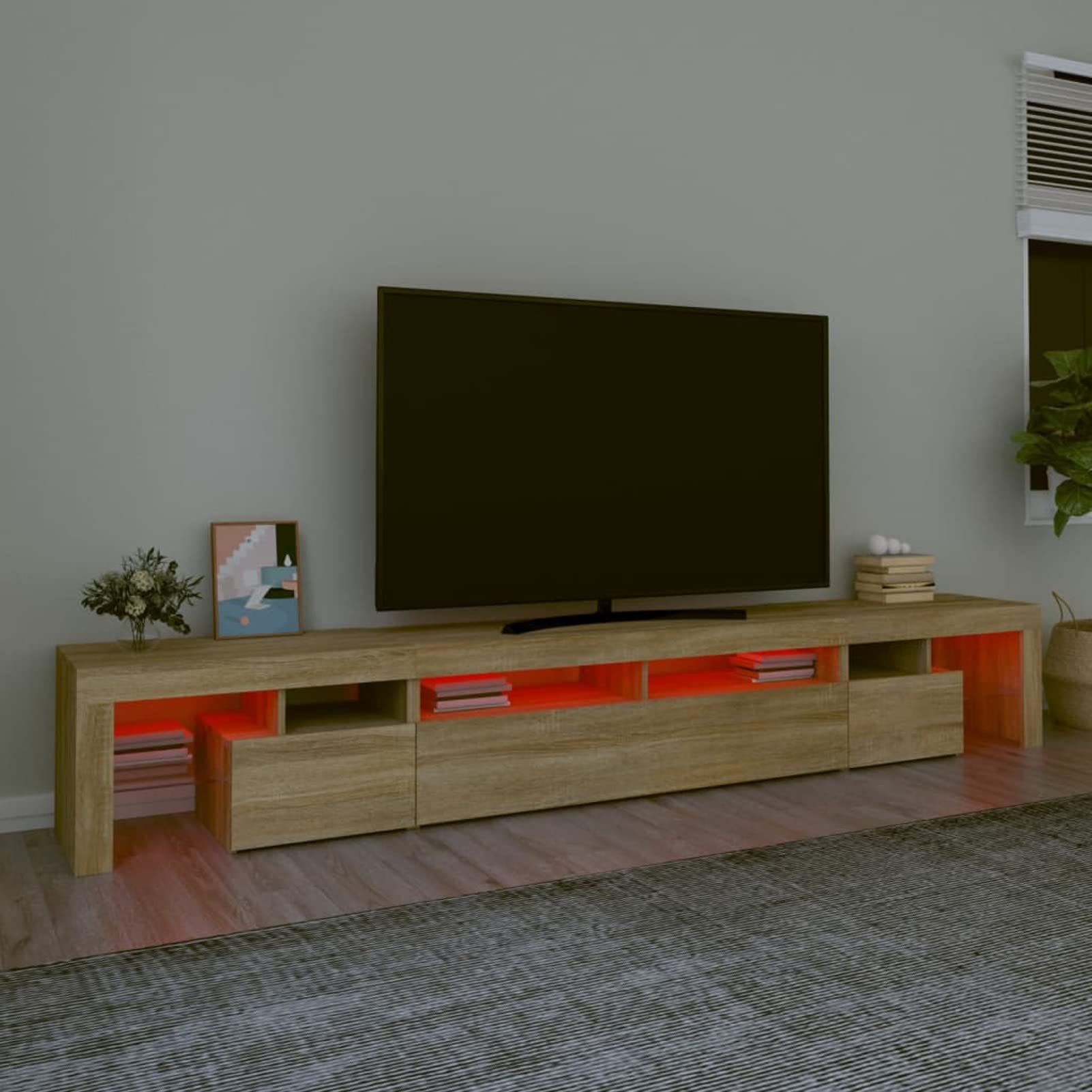 Festnight Mueble de TV con Luces LED - Soporte para TV con Estantes y Mesas - Aparador para Salón, Roble Sonoma 260 x 36.5 x 40 cm