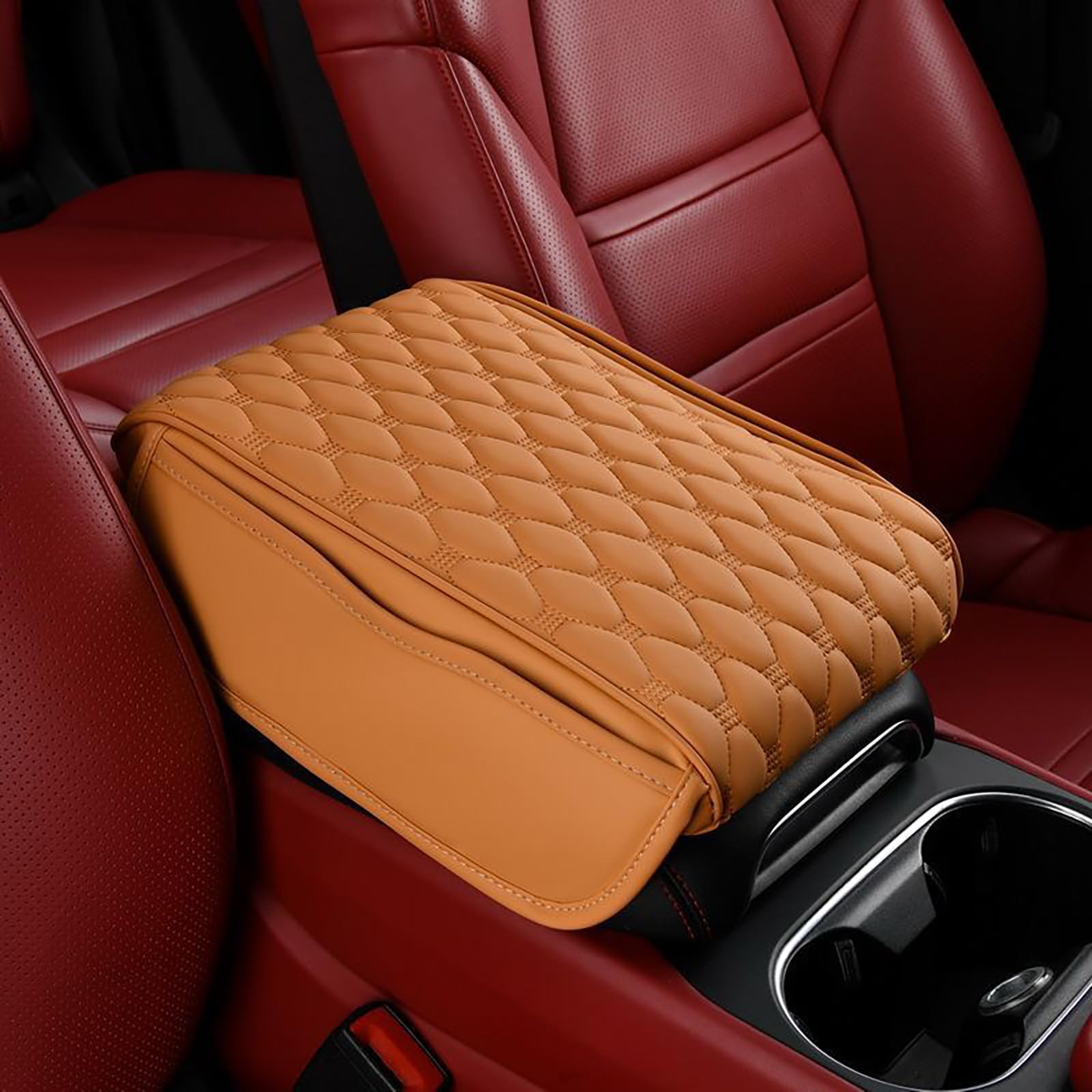 IKRONIXA Car Armrest Console Cushion for Suzuki Wagon R 1993-2022 MA, Memory Foam Car Center Console Pad Cover, Ergonomic Armrest Support Pillow with Side Storage Pockets,D-Orange