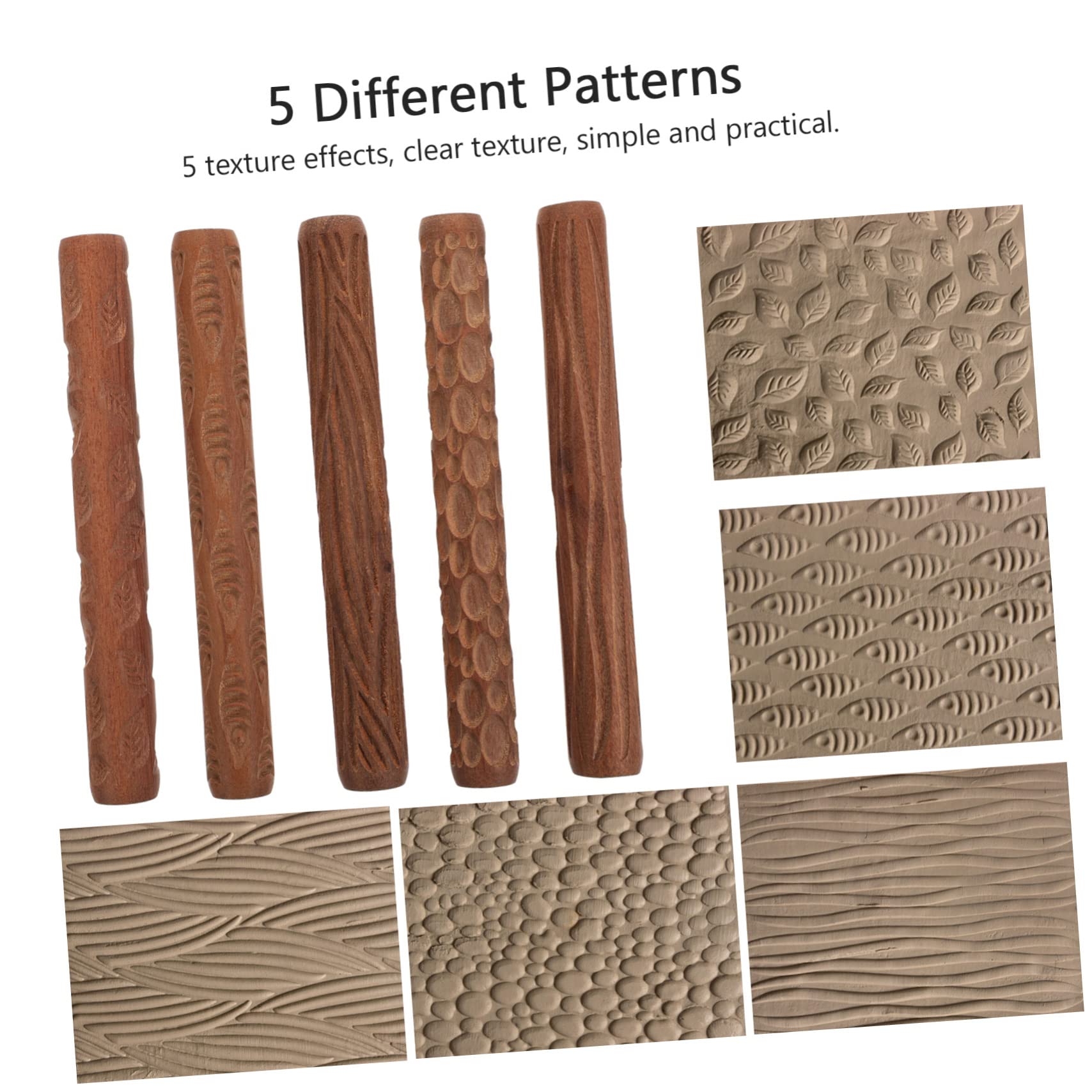 Ciieeo 5pièces Modeler Argile avec Manche Bois Texturé pour Poterie Outils De Modelage Argile à Pâtisserie pour
