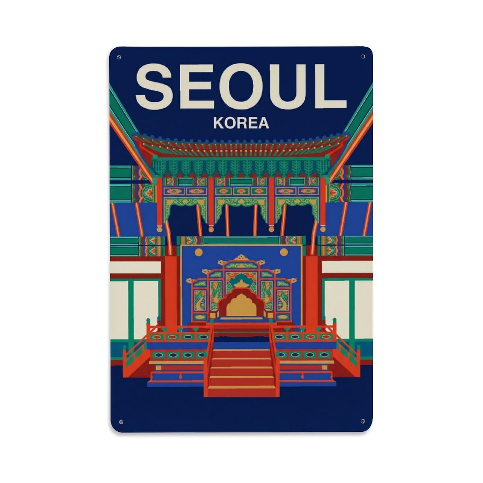 Metal Tin Sign Vintage Travel Seoul Korea Throne