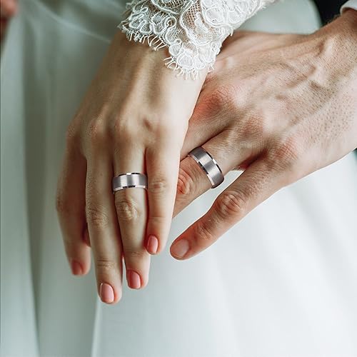Miniatura 4 de Anillos de tungsteno para hombre y mujer de 8 mm, negro y plateado, de moda, para promesa, compromiso o boda, con carburo, agujero
