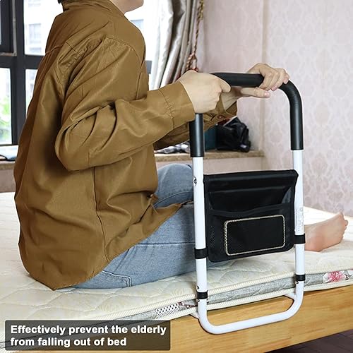Miniatura 6 de funrautz Riel de cama para adultos mayores, barandilla de protección de cama ajustable con agarre de espuma, ligera, bolsa de almacenamiento, 330