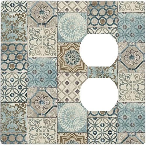 Miniatura 174 de Azulejo mediterráneo azul de 1 banda cubierta de toma de corriente Talavera mosaico mexicano marroquí mosaico dispositivo de palanca individual