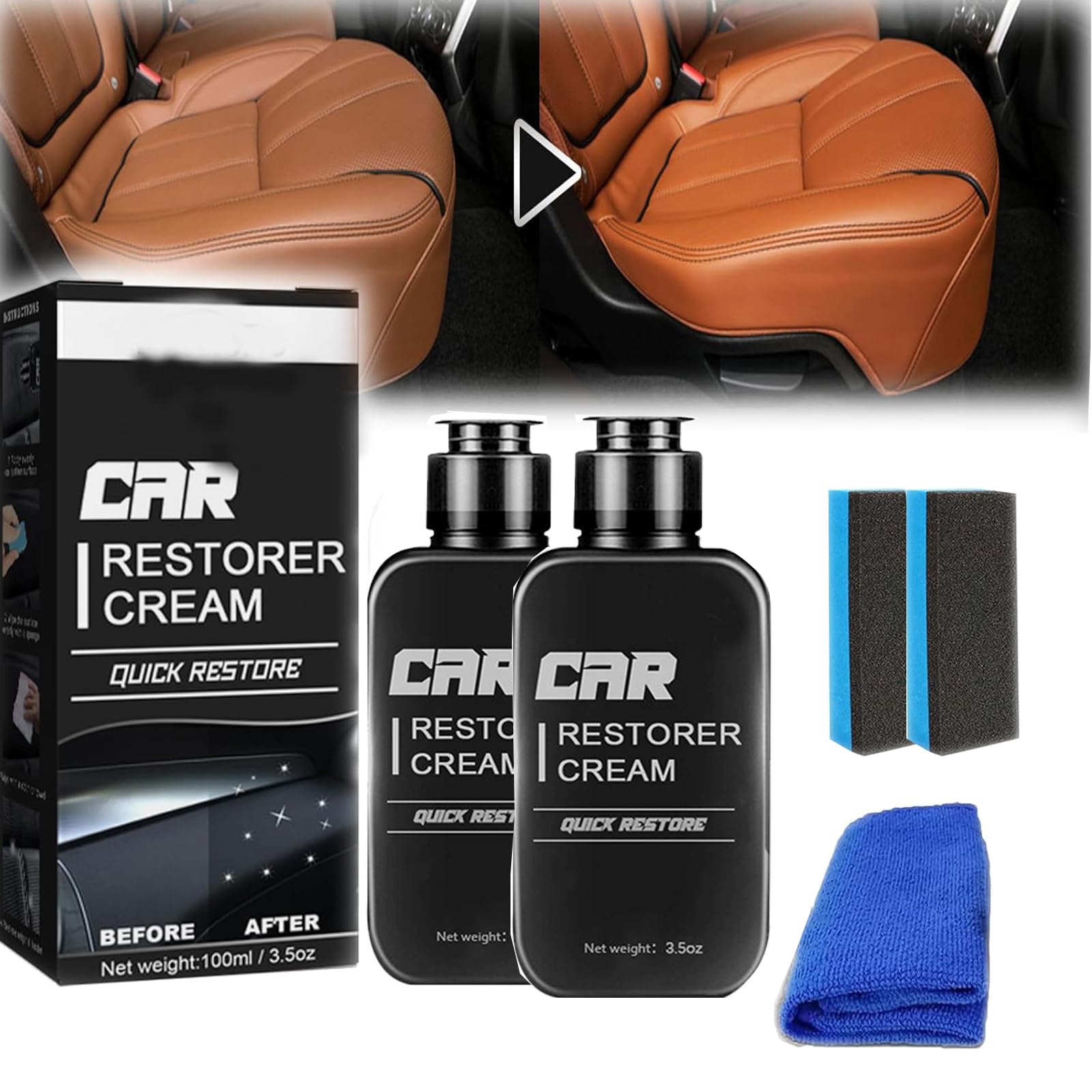 Generic Restaurador De Plásticos para Auto, Buhocolor Restaurador, Crema Restauradora De Autos, Restaurador De Partes Negras para Carro, Plastic Restorer for Cars with Sponge (2)