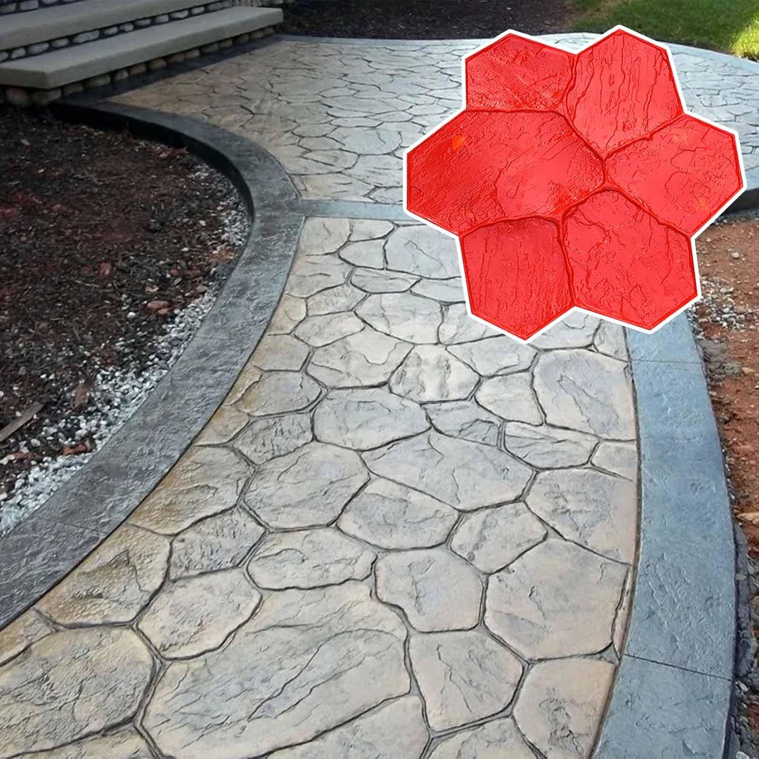 Concrete Stamps Sturdy Cement Imprint Mat with Handle, Concrete Texturing Skin Stamps Mold for Garden, Walkways, Decorative Stone Pattern Floor Mat Tools