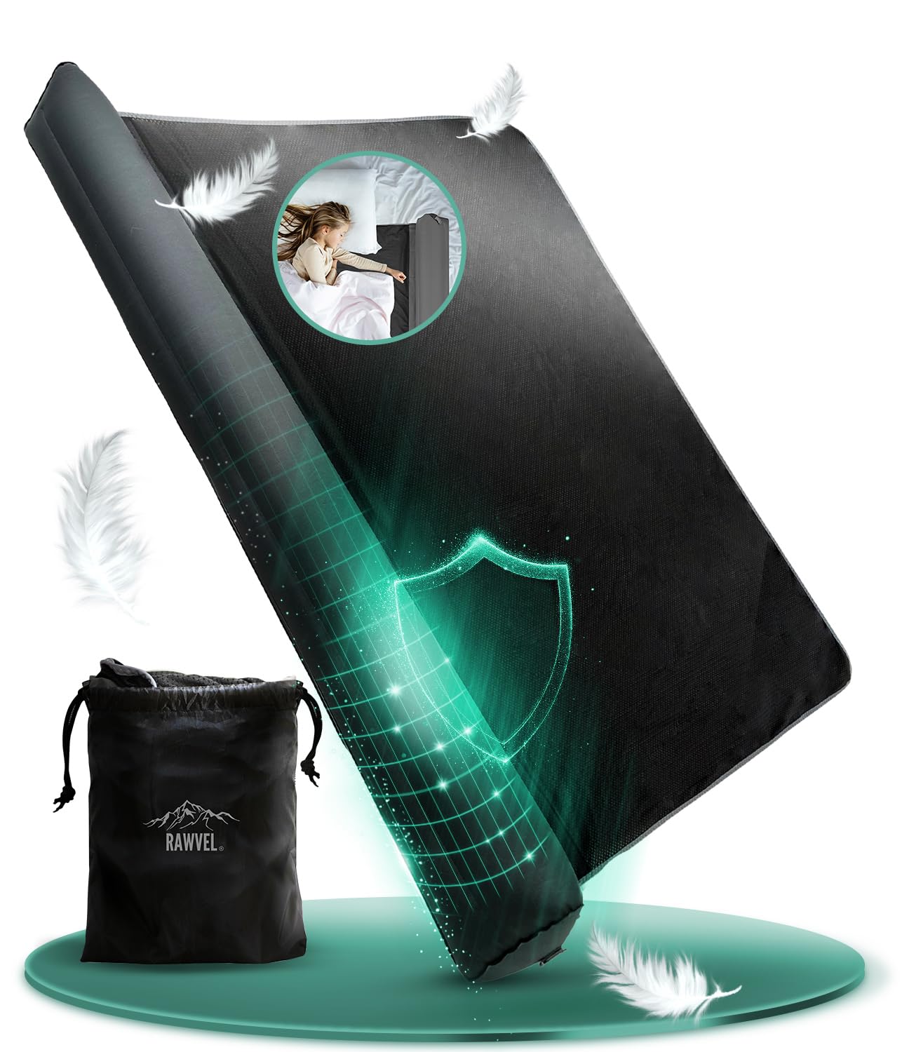 RAWVEL® Rausfallschutz aufblasbar 180cm Light - [NEU 2025] - passend für alle Betten Zuhause & auf Reisen - Rausfallschutz Bett Reise BPA Frei & Laborgeprüft - Rausfallschutz Boxspringbett (1er Set)