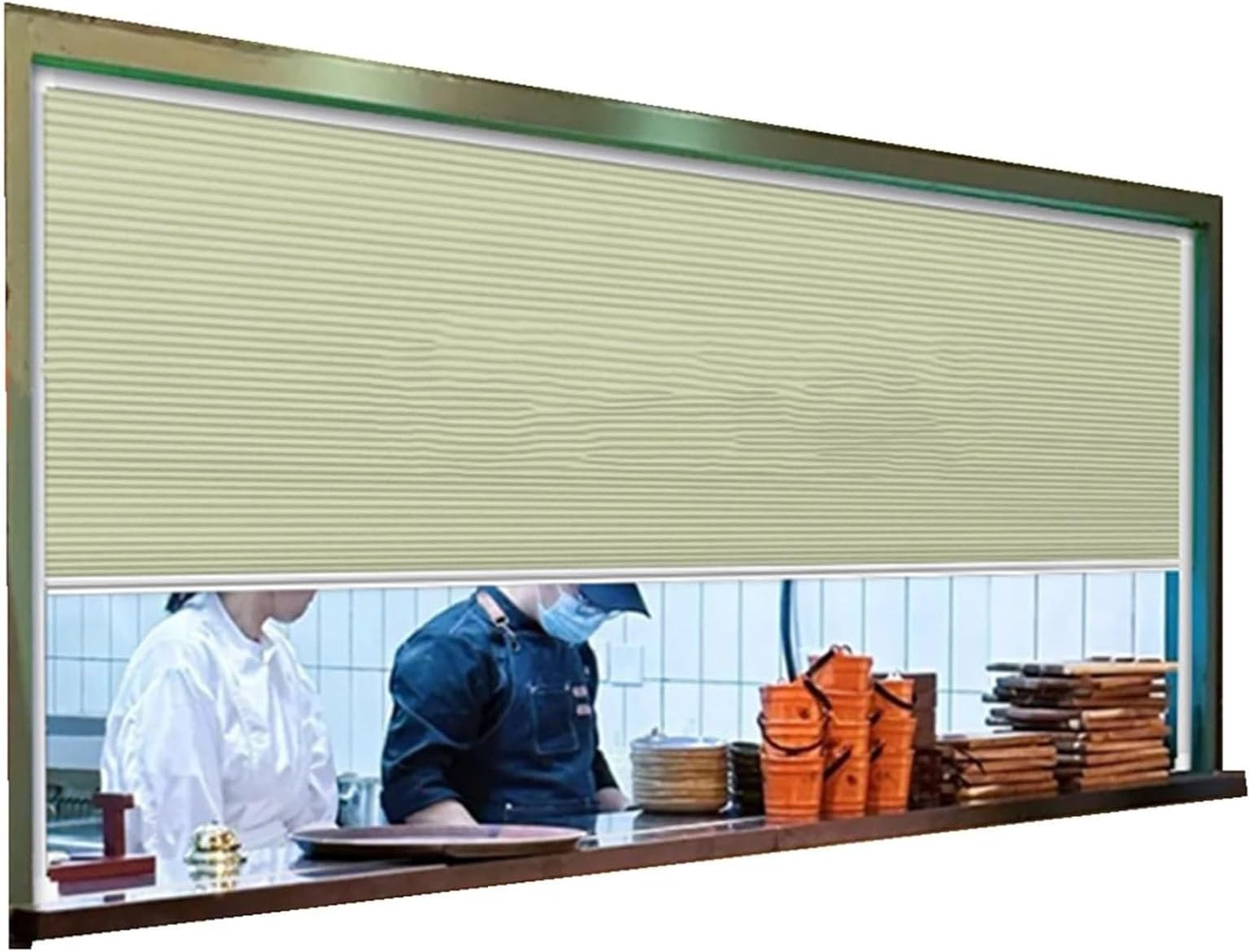 SOBS Kitchen Pass Through Serving Hatch Doors, Waterproof Invisible Cellular Folding Divider Door for Window/Counters/Pool House, Food Pass-Through Window Barrier Panel(50x130cm/19.6x51.1in)