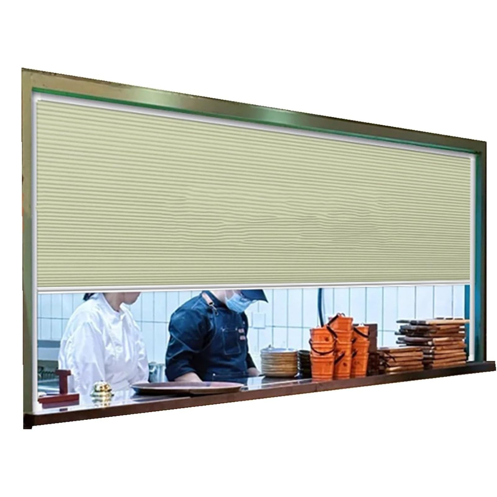 SOBS Kitchen Pass Through Serving Hatch Doors, Waterproof Invisible Cellular Folding Divider Door for Window/Counters/Pool House, Food Pass-Through Window Barrier Panel(50x130cm/19.6x51.1in)