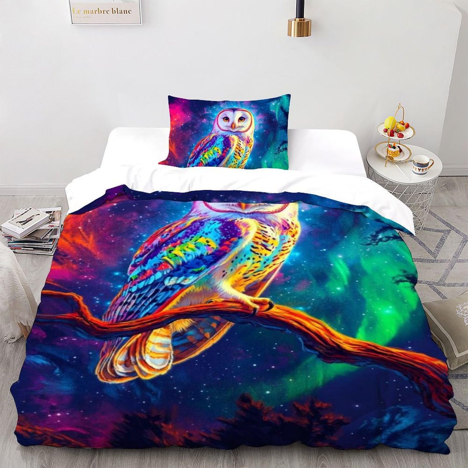 Housse de couette hibou imprimé 3D en microfibre douce avec animaux volants