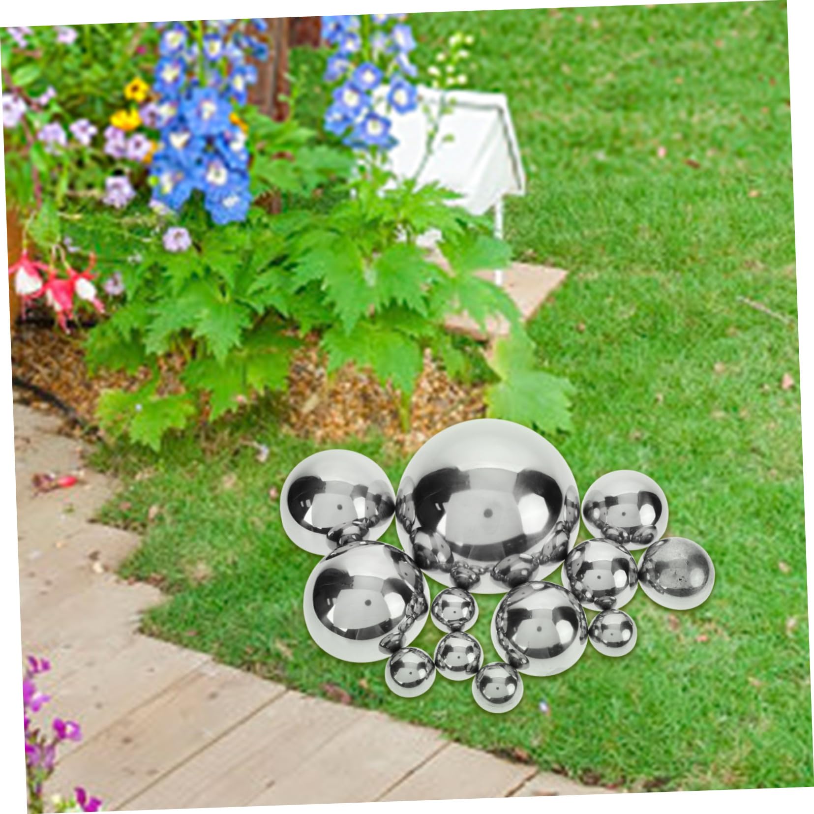 12 Piezas Bola Reflectante de Acero Inoxidable Pulida para Jardín y Estanque de Esferas Semiesféricas para Decoración Exterior y