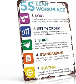 5S Methodology Aluminum Metal Sign Continuous Improvement Poster for Kaizen Workshop Office Visual Workplace Gift for Operations Manager 8 X 12 inch