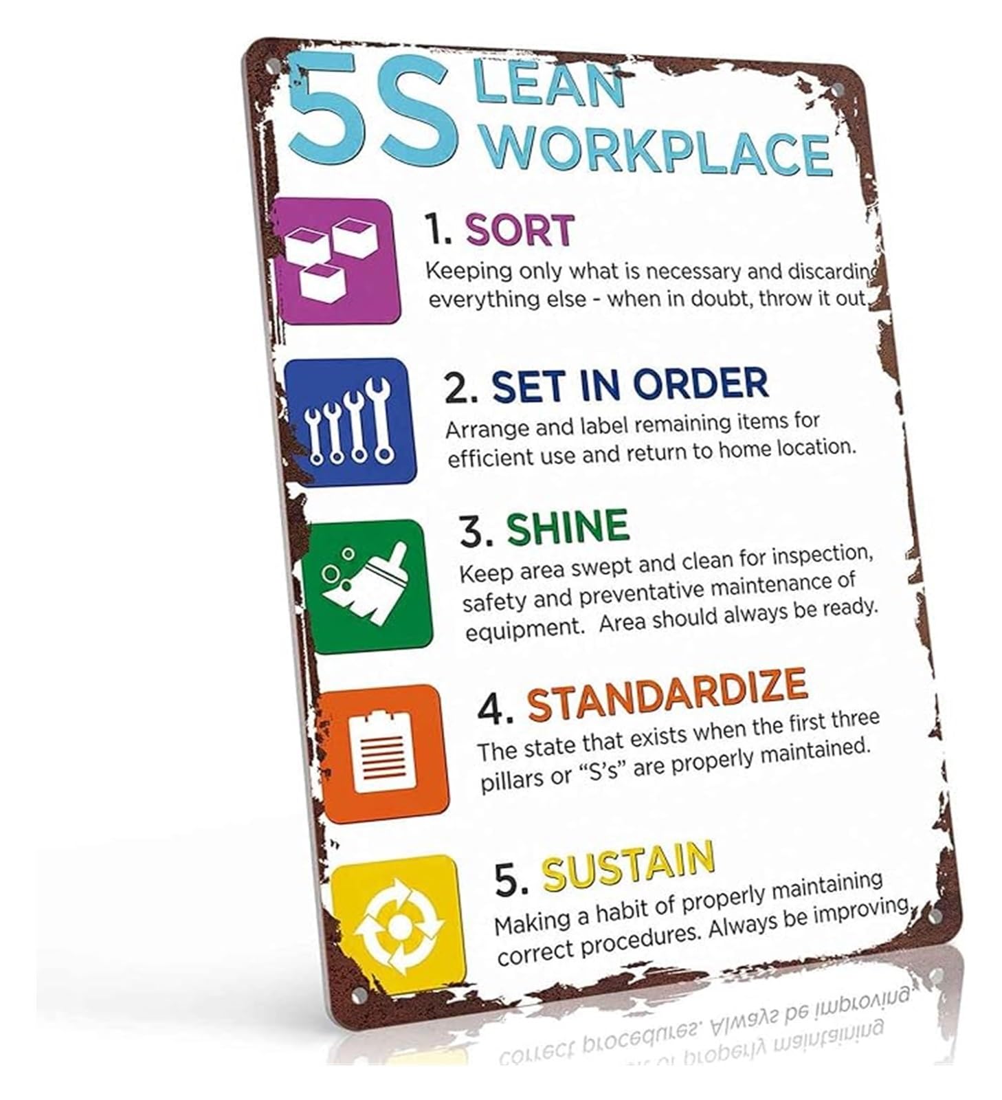 FNYUVNFAF 5S Lean Workplace Metal Sign Professional Training Tool Wall-Art for Factory Office Warehouse Efficiency Visual Management 8 X 12 inch
