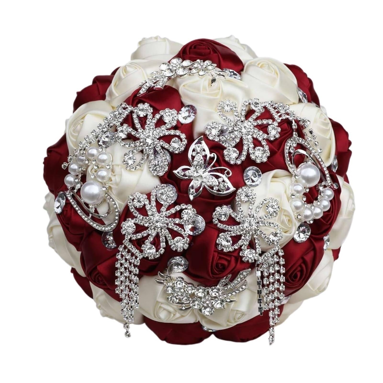 Borgogna Farfalla Strass Latte Bouquet Artificiale Bouquet Bar Mitzvah Bouquet Palla Bouquet Matrimonio Bouquet Damigella d'Onore Bouquet Sposa Fiori Matrimonio 20 cm (7,87 Pollici)