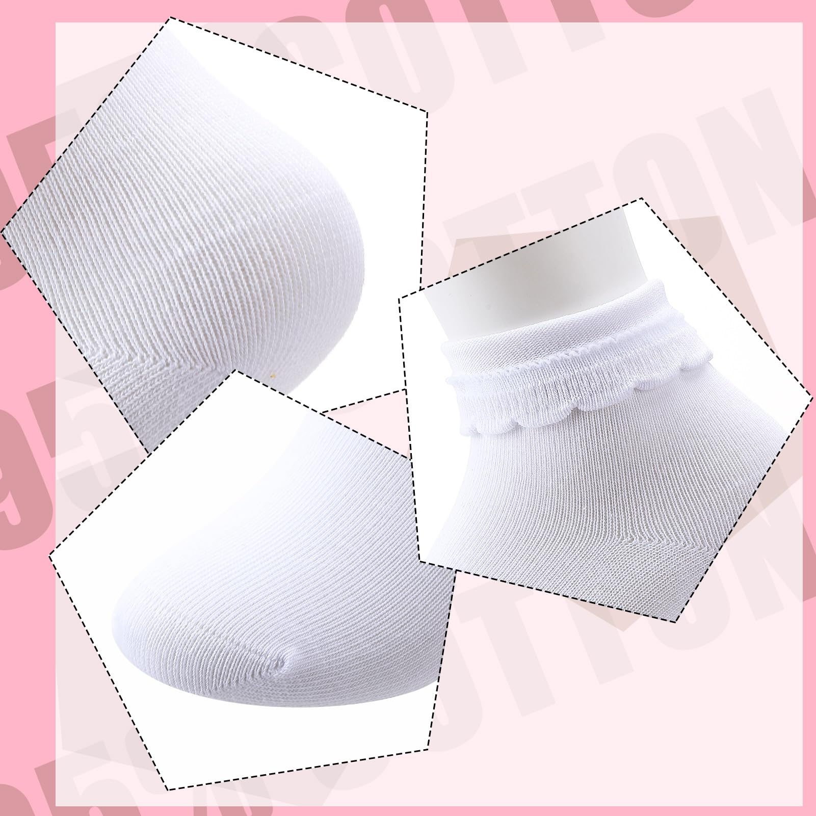 Zuimei 6 Pair Girls Lace Socks,White Cotton Frilly Ankle Socks for Kids Sweat Absorbent,Comfortable&Breathable Everyday for School,Parties and Dressing Up(4-7 Years Kids)