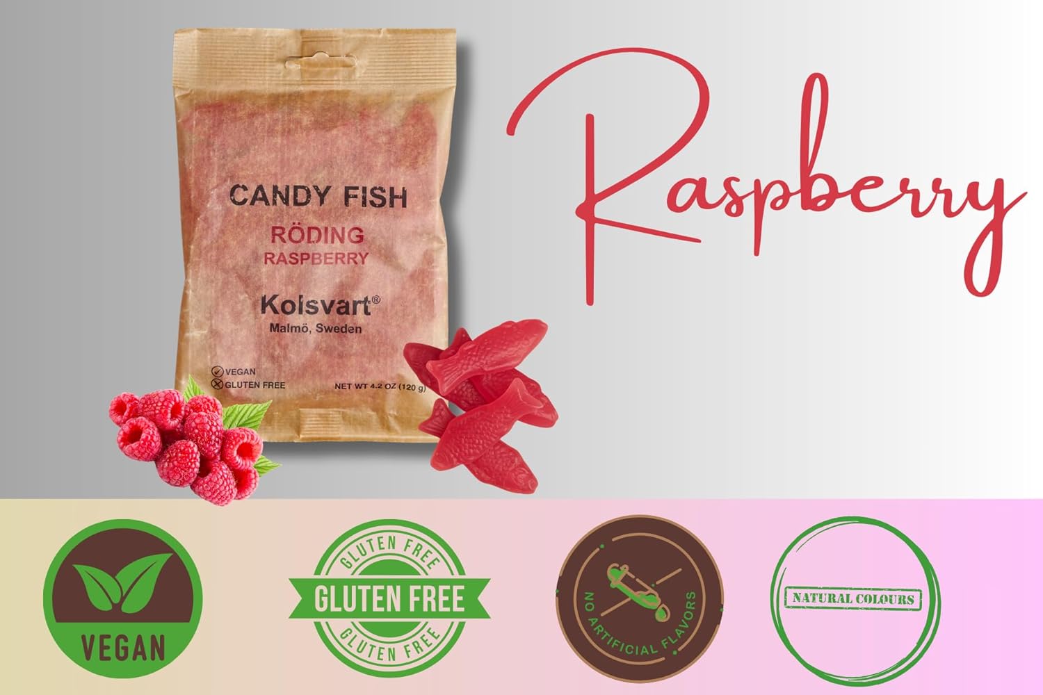 Kolsvart Raspberry Swedish Candy – Vegan & Gluten-Free Gummies with Natural Fruit Flavor – Scandinavian Gummy Candy – 4.2 oz Each (Pack of 5)