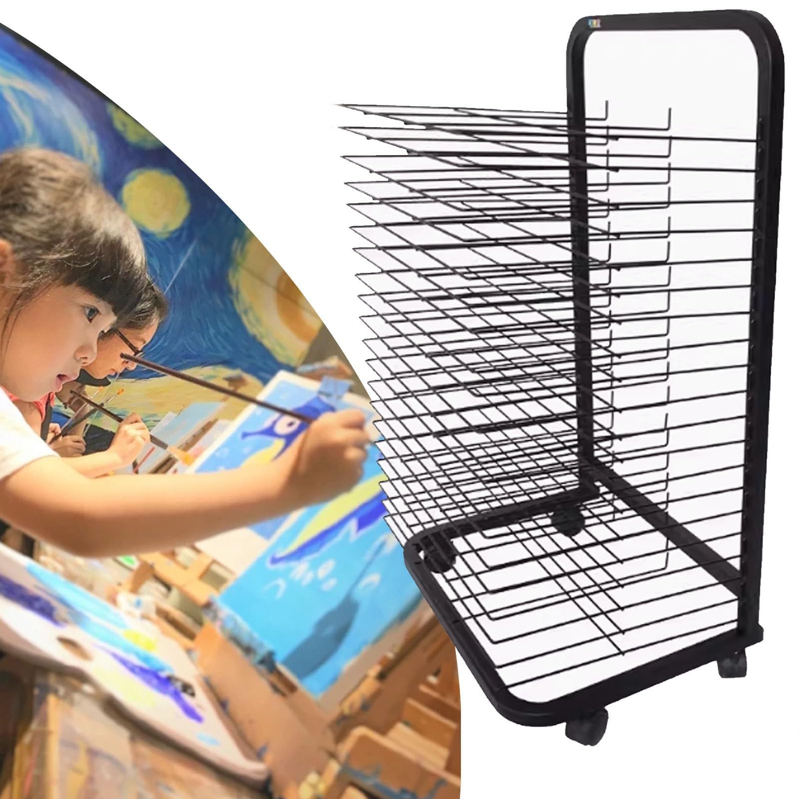 Aioneer Art Drying Rack - Sturdy Metal Art Rack, Keep Artwork Protected While Drying, Steel Drying Painting Racks, Sturdy Paint Drying Rack With Lockable Wheels, Space Saving Rack Drying,40 Shelves