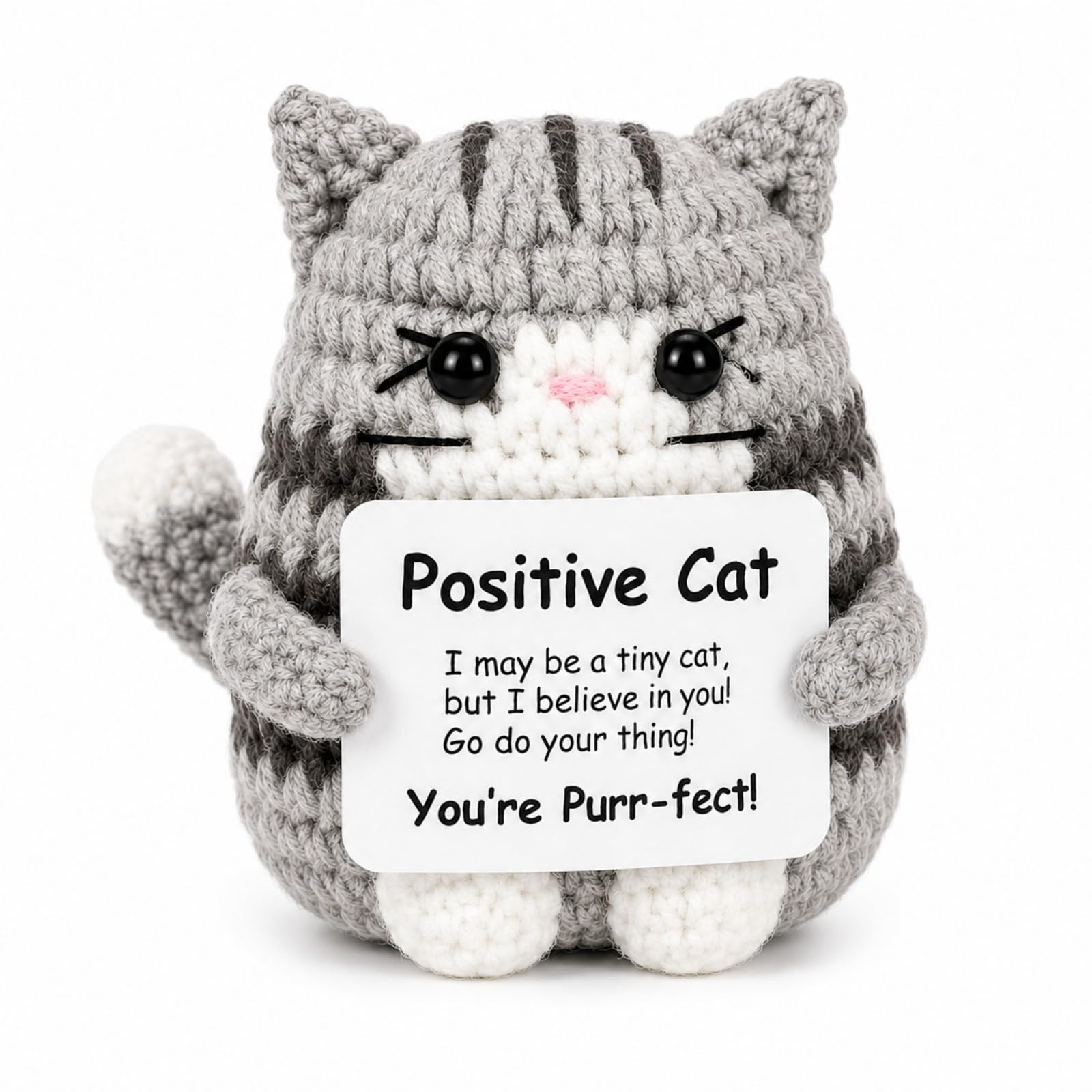 Wlleoaa Positive Cat Gifts, Positive Crochet Animals Cat, Exam Good Luck Gifts, Emotional Support Gift Potato, Handmade Emotional Support Gift with Encouragement Card, for Friends,Family,Birthday