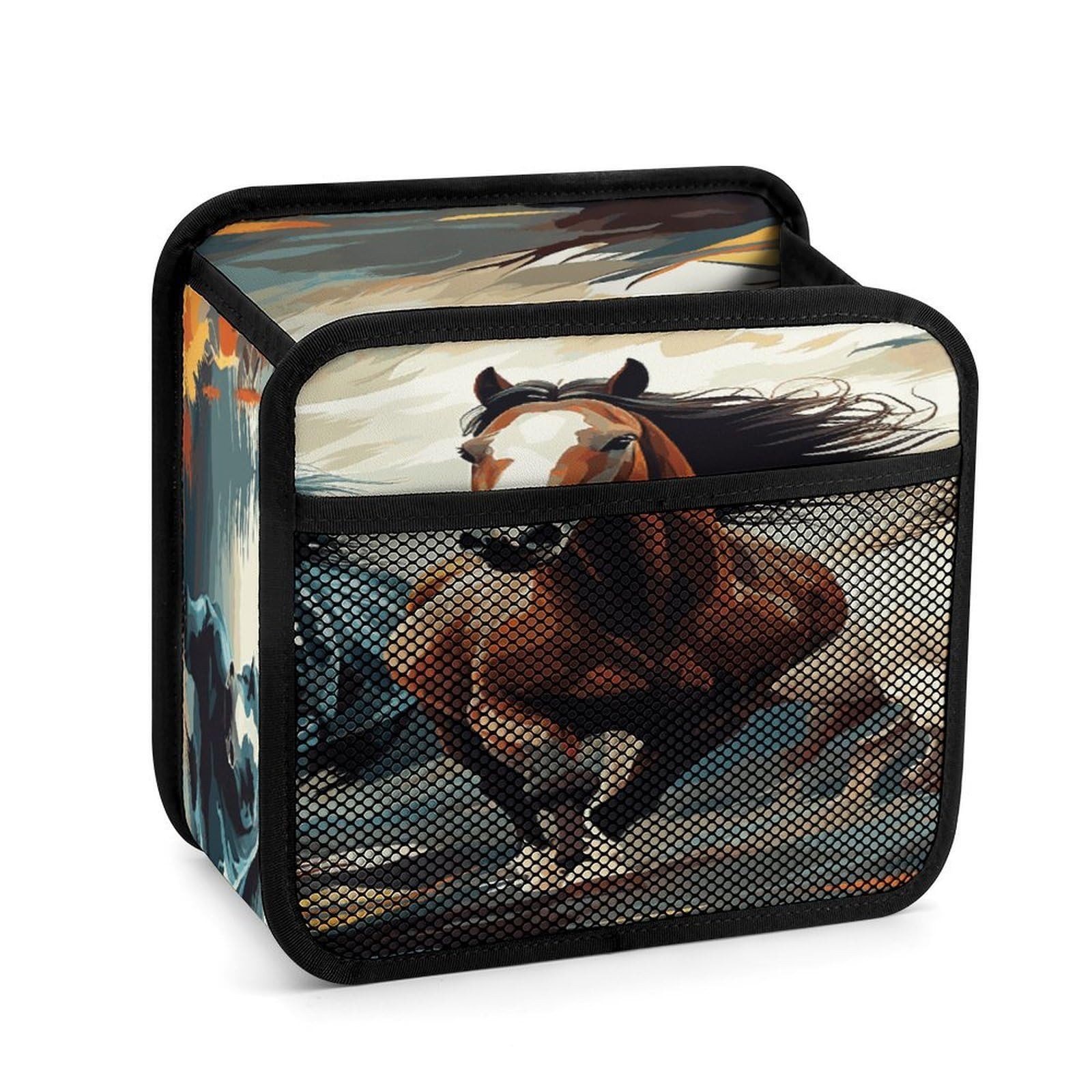 Btcowzrv Style A Pattern With Horses As A Background Car Seat Back Organizer, Pu Leather Hanging Backseat Car Organizer With Elastic Mesh Pocket, Storage Bag For Most Vehicles