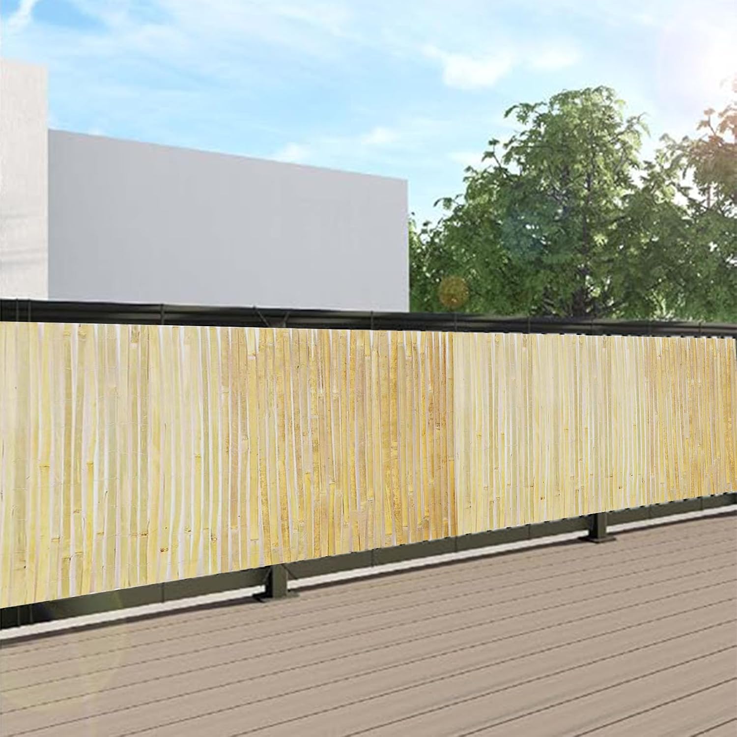 Bamboo Slat Fence 5ft x 14ft, Natural Split Fencing, Bamboo Privacy Fence Screen 5 Feet High, Privacy Fence for Garden, Divider, Balcony, Pool Side