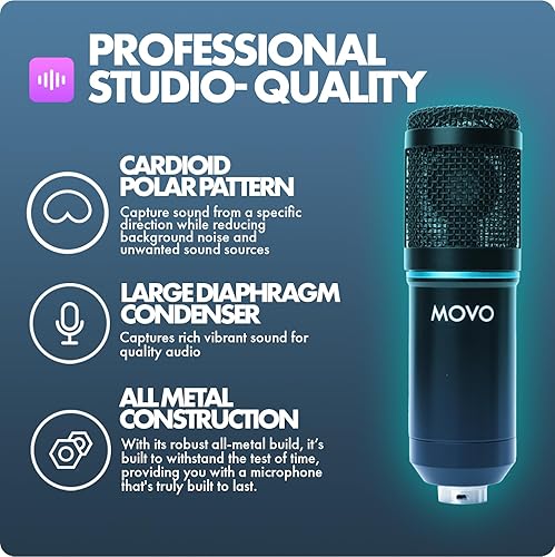Miniatura 2 de Movo PodPak2T - Paquete de 2 equipos de podcasting de micrófono de condensador universal XLR para 2  Incluye 2 micrófonos cardioides, soportes de