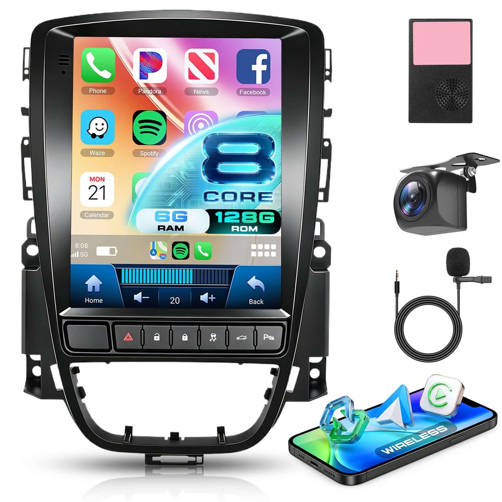 8 Core 6G + 128G Android radio samochodowe do Opel Astra J Buick Excelle 2009-2015 Wireless Carplay Android Auto GPS nawigacja WiFi WiFi panoramiczny 360°, ekran dotykowy 9,7 cala, radio Bluetooth FM