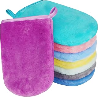 PHOGARY 8 Pack Flannel Body Wash Mitts, Soft Face Mitten, Bath Spa Cloth, Reusable Makeup Remover Mitt Gloves, European Style Wash Cloth,6×8inch