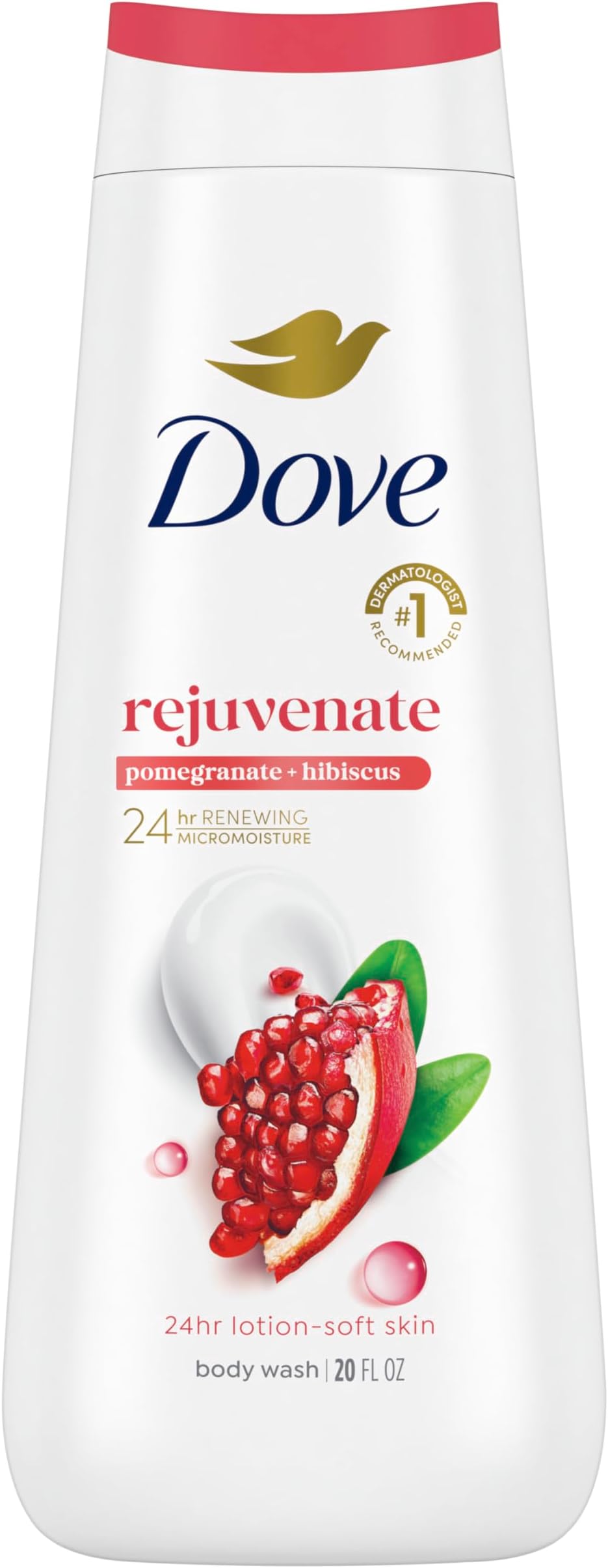 Body Wash Rejuvenate Pomegranate & Hibiscus for 24hr Lotion-Soft Skin Moisturizing Skin Cleanser with No Sulfates No Parabens 20 oz