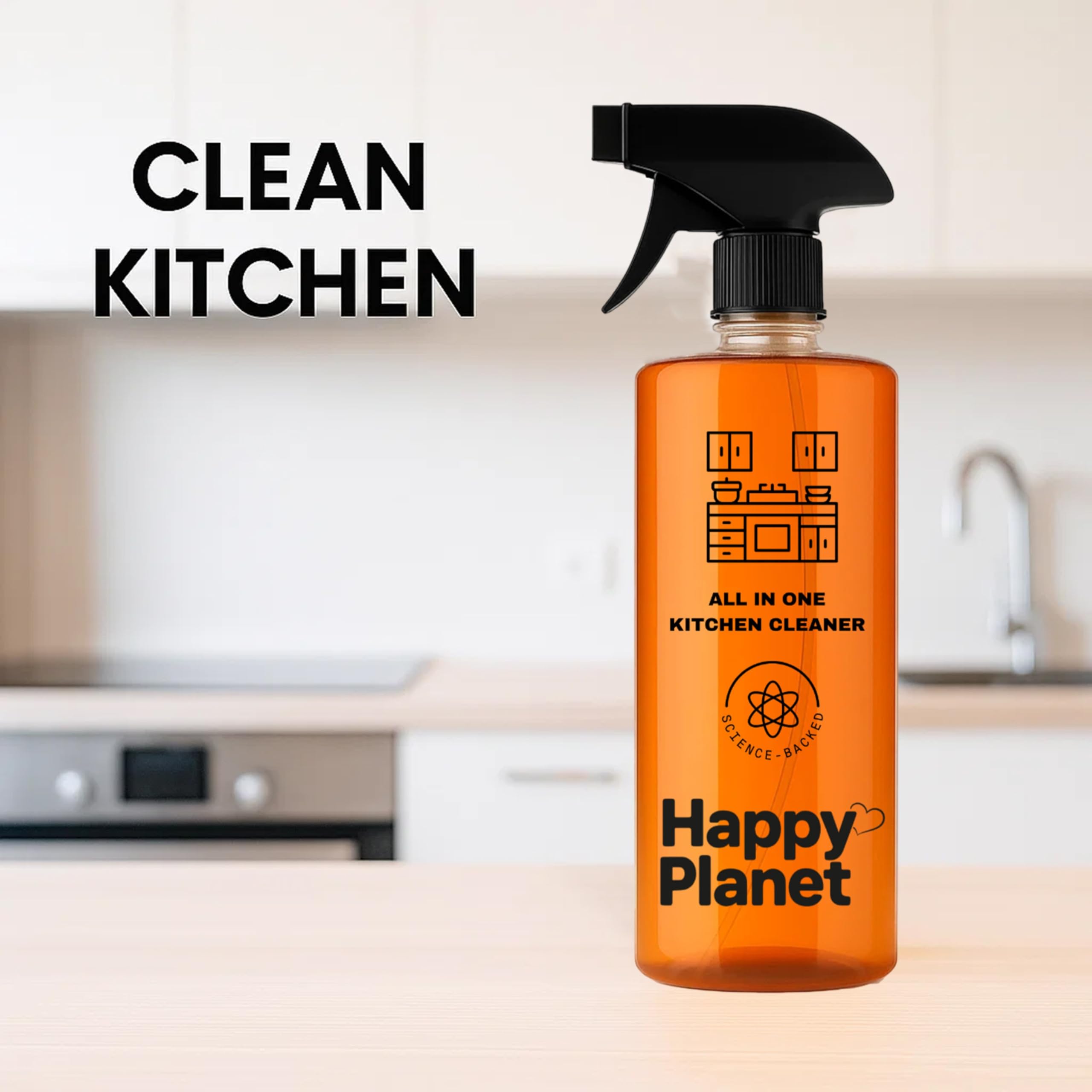 Happy Planet Kitchen & Bathroom Cleaning Combo | Tap Cleaner & Limescale Remover + All-in-One Kitchen Cleaner | Powerful Grease & Stain Removal | Trigger Spray Bottles (500ML+500ML) - Image 4 thumbnail