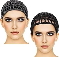 Vista 8 de Etercycle 2 piezas de malla de ganchillo para el cabello, redecilla de ganchillo de punto de rayón suave, gorra de dormir de ganchillo para mujer