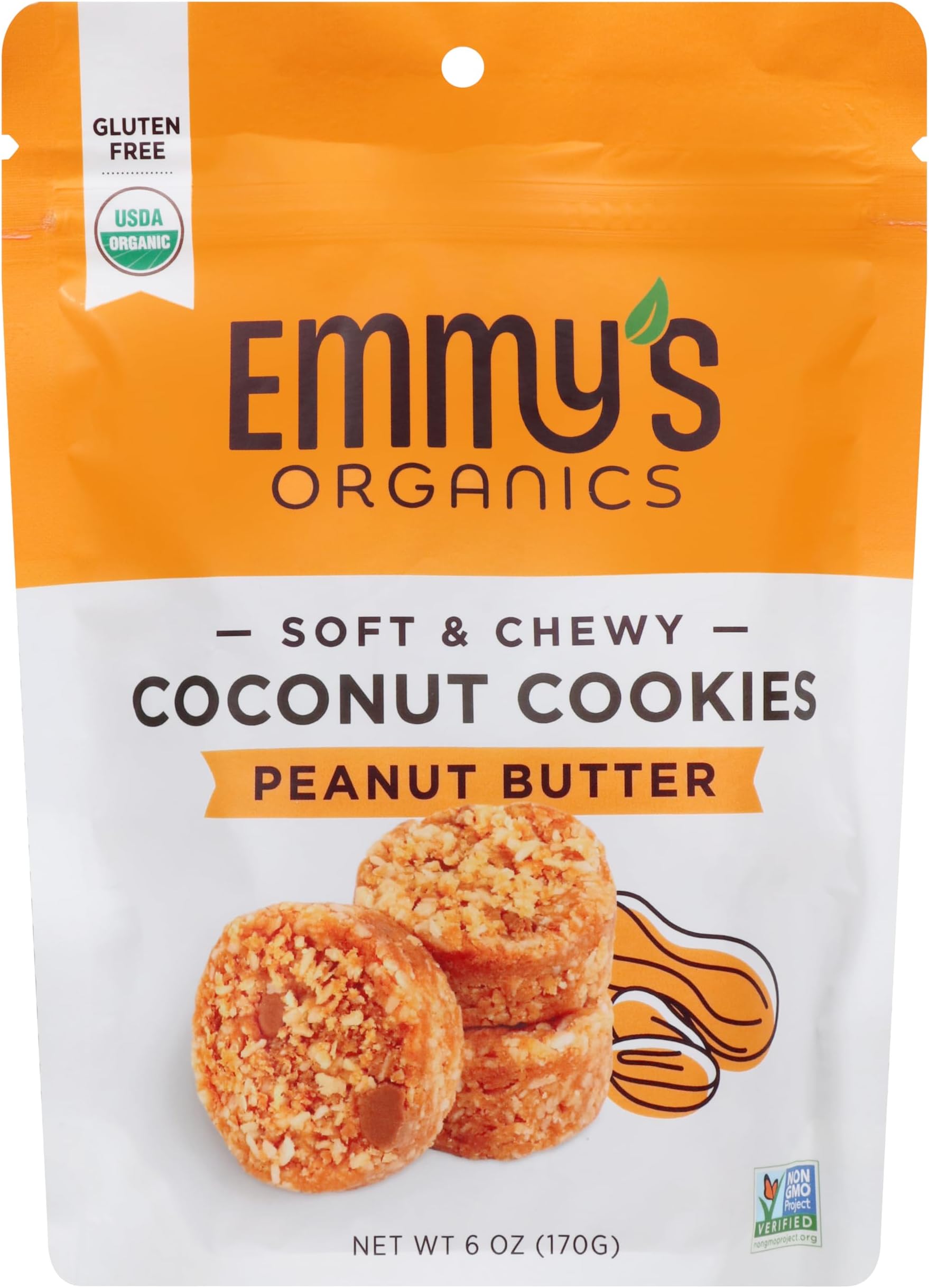 Emmys Organic Peanut Butter Coconut Cookie, 6 OZ