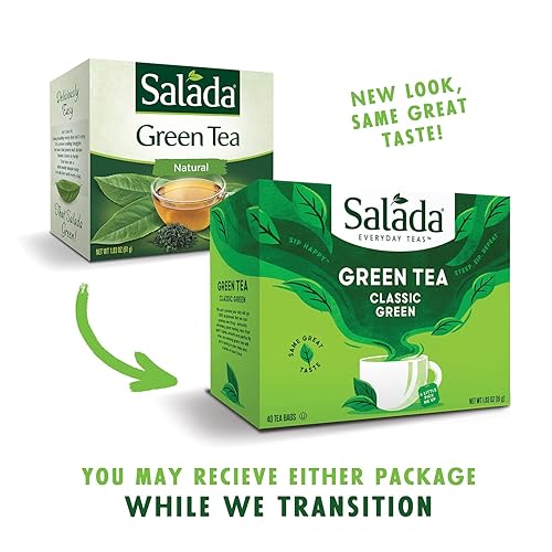 Miniatura 7 de Salada Té verde clásico con 40 bolsas de té envueltas individualmente por caja (paquete de 6) contiene cafeína caliente con sabor natural, rico en