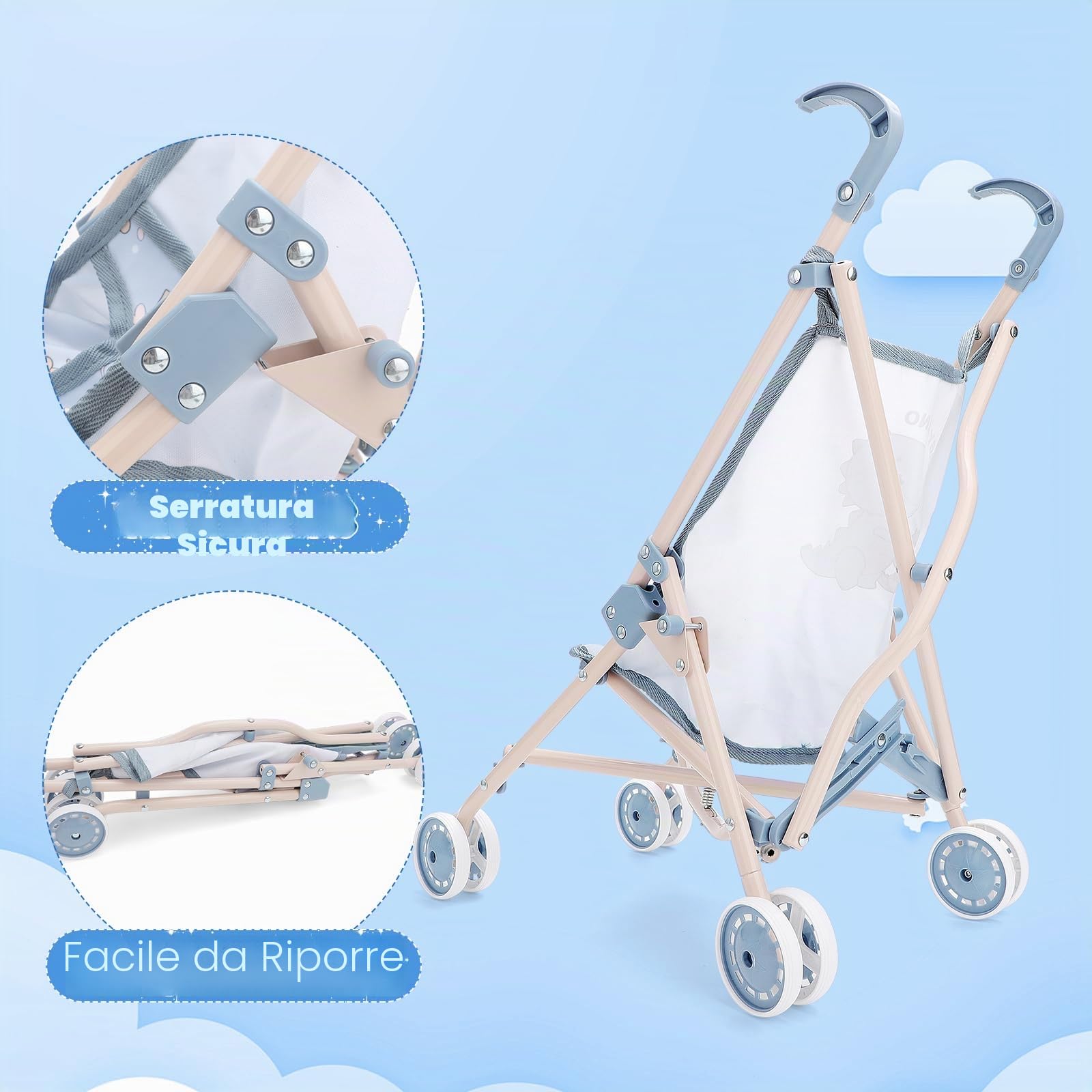 deAO Set Bambola con Passeggino, 30CM Bambola Giocattolo, Culla, Seggiolone, Accessori, Borsa 2 in 1 Pieghevole, Gioco di Ruolo, Regalo per Bambine 3+ Anni | Borsa 2 in 1 Pieghevole, Biberon, Vasino, Stoviglie, Accessori Alimentazione, Gioco di Ruolo, Reg