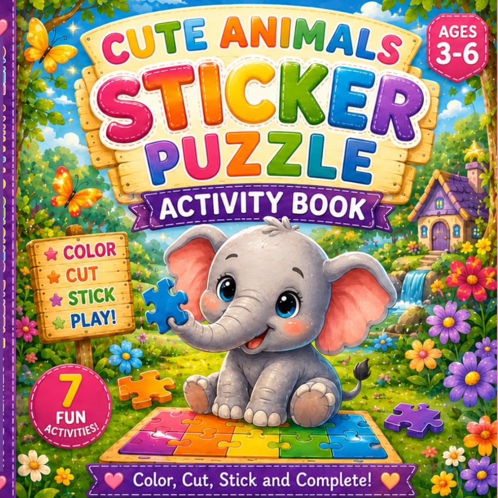 Cute Animals Sticker Puzzle Activity Book for Kids Ages 3–6: Color, match & stick and bring each adorable animal to life — one puzzle at a time! ... Stick • Learn & Bring each character to life)