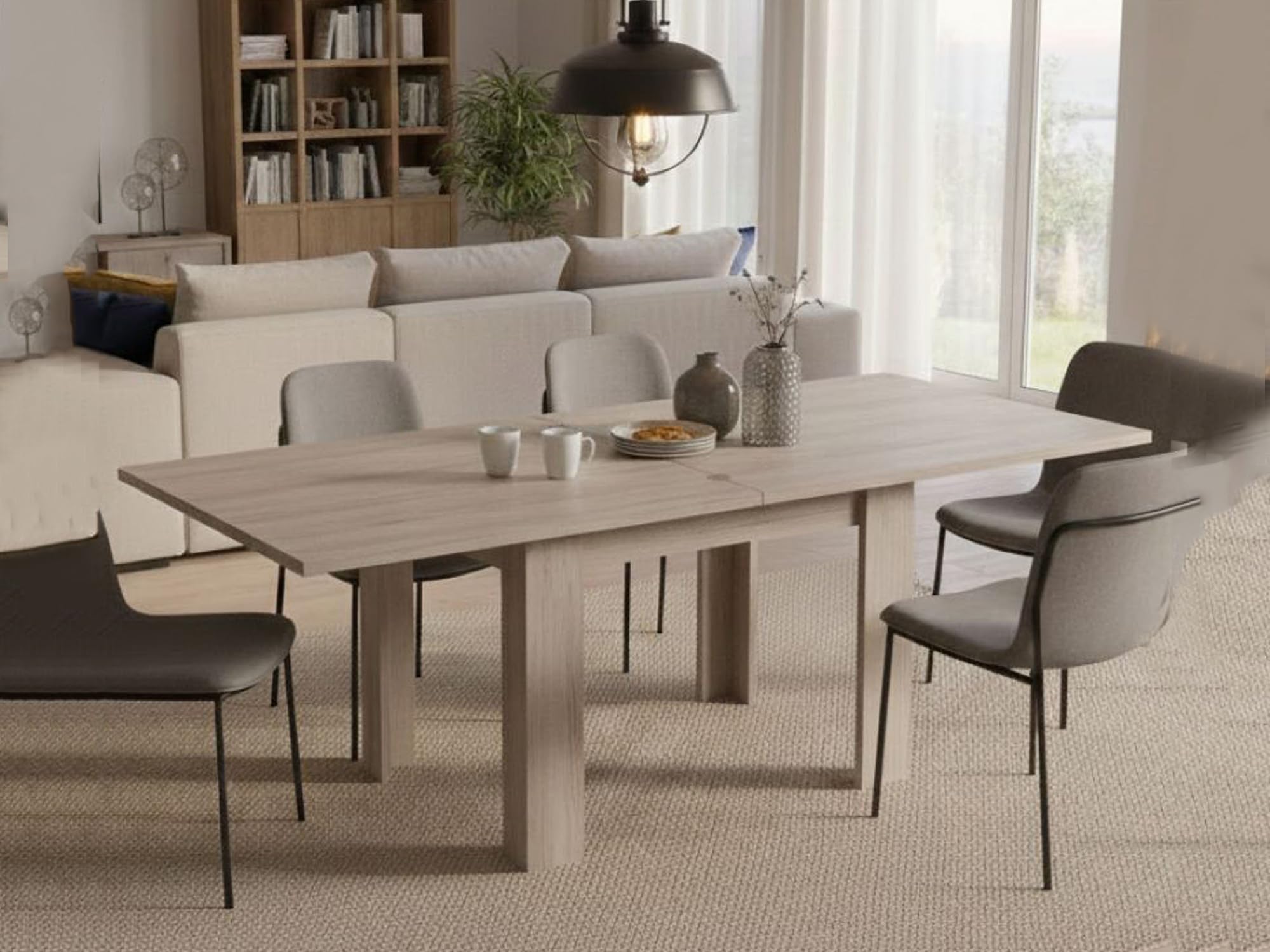 Dmora Tavolo Quadrato Estensibile Otto, 90/180h75 cm, 6/8 Posti apertura a libro, Salvaspazio per soggiorno o pranzo, In legno Rovere, Made in Italy