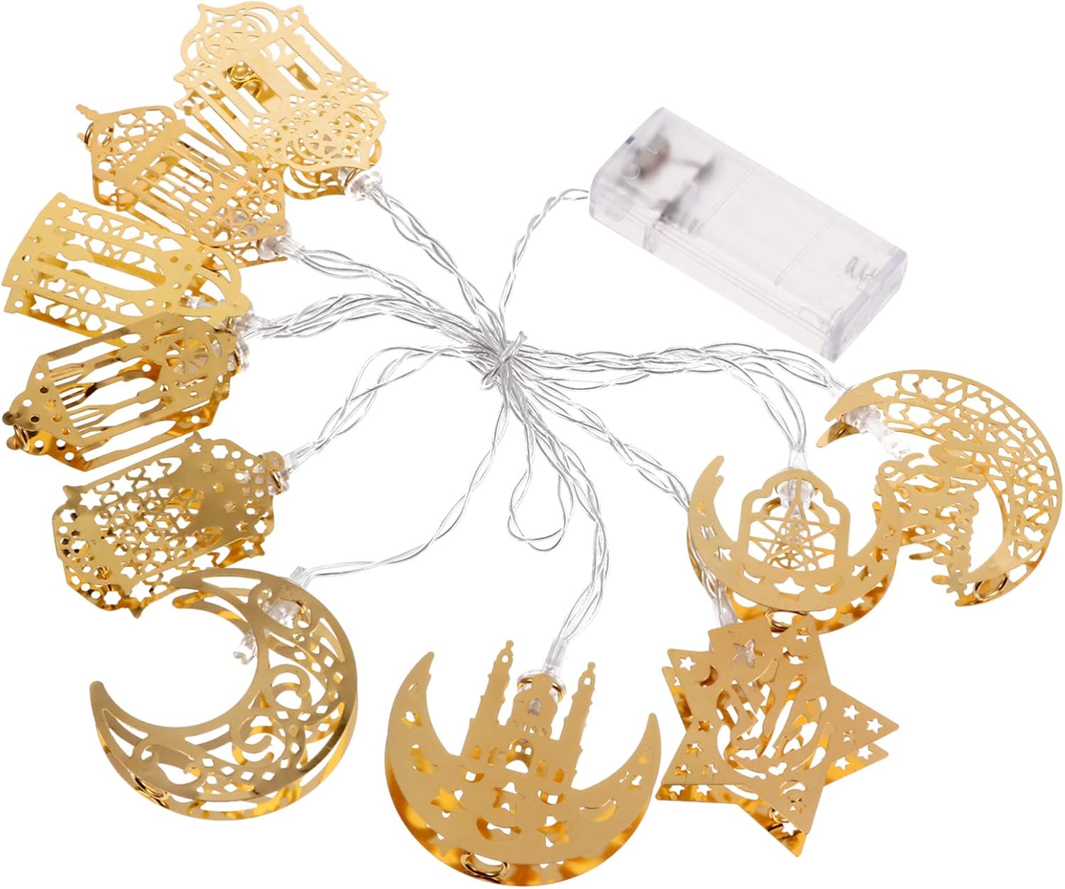 Uonlytech 1 Set Muslim Ramadan String Lights Muslim Eid Party Light Decors Eid Mubarak Decoration Fairy String Lights Battery Operated LED Ramadan Lamp for Festival Golden