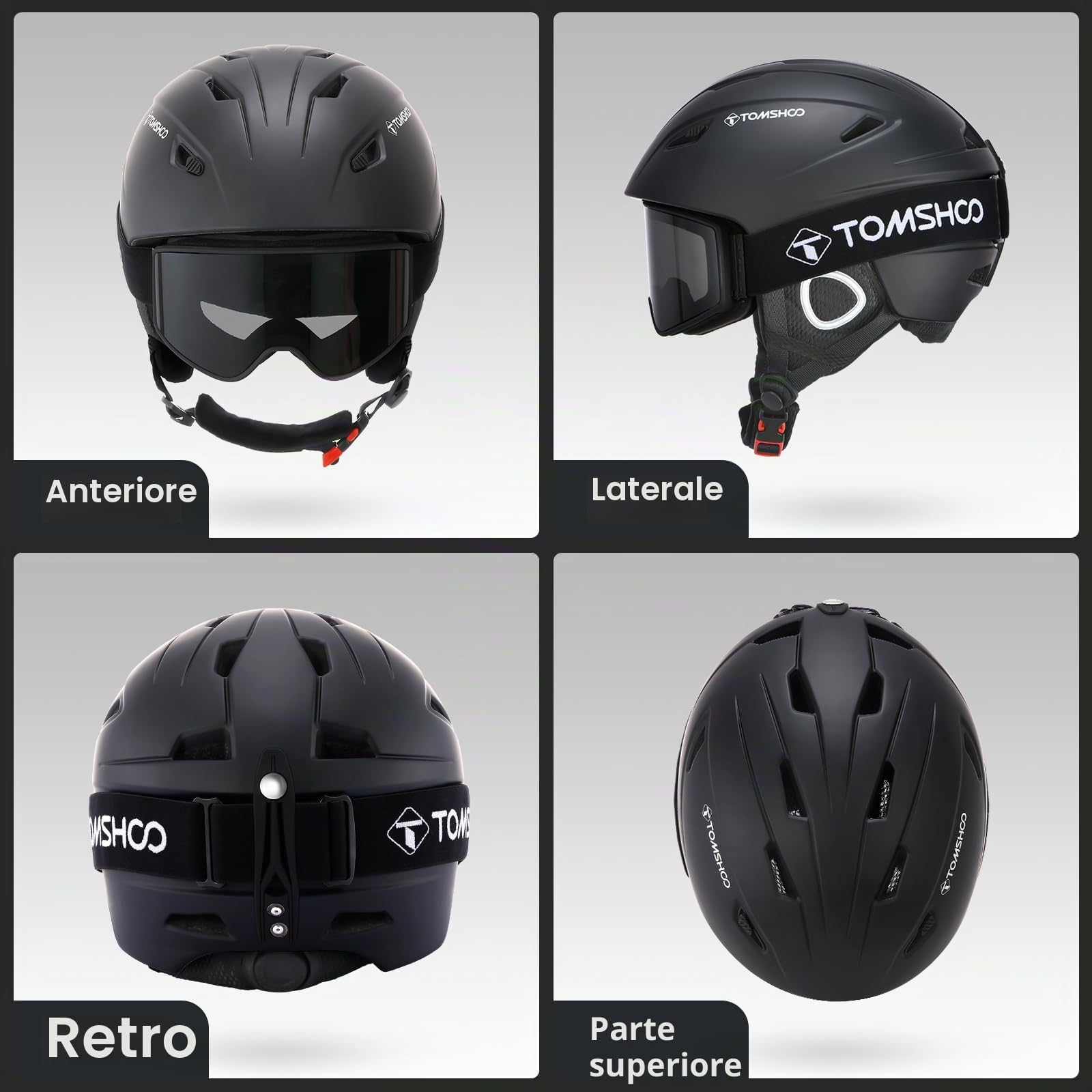 TOMSHOO Set di Casco da Sci, Snowboard, con Occhiali da Sci, para Orecchie, Aperture di Ventilazione, Fodera Rimovibile, Regolabile Casco da Snowboard e Goggle, per Uomo e Donna Unisex