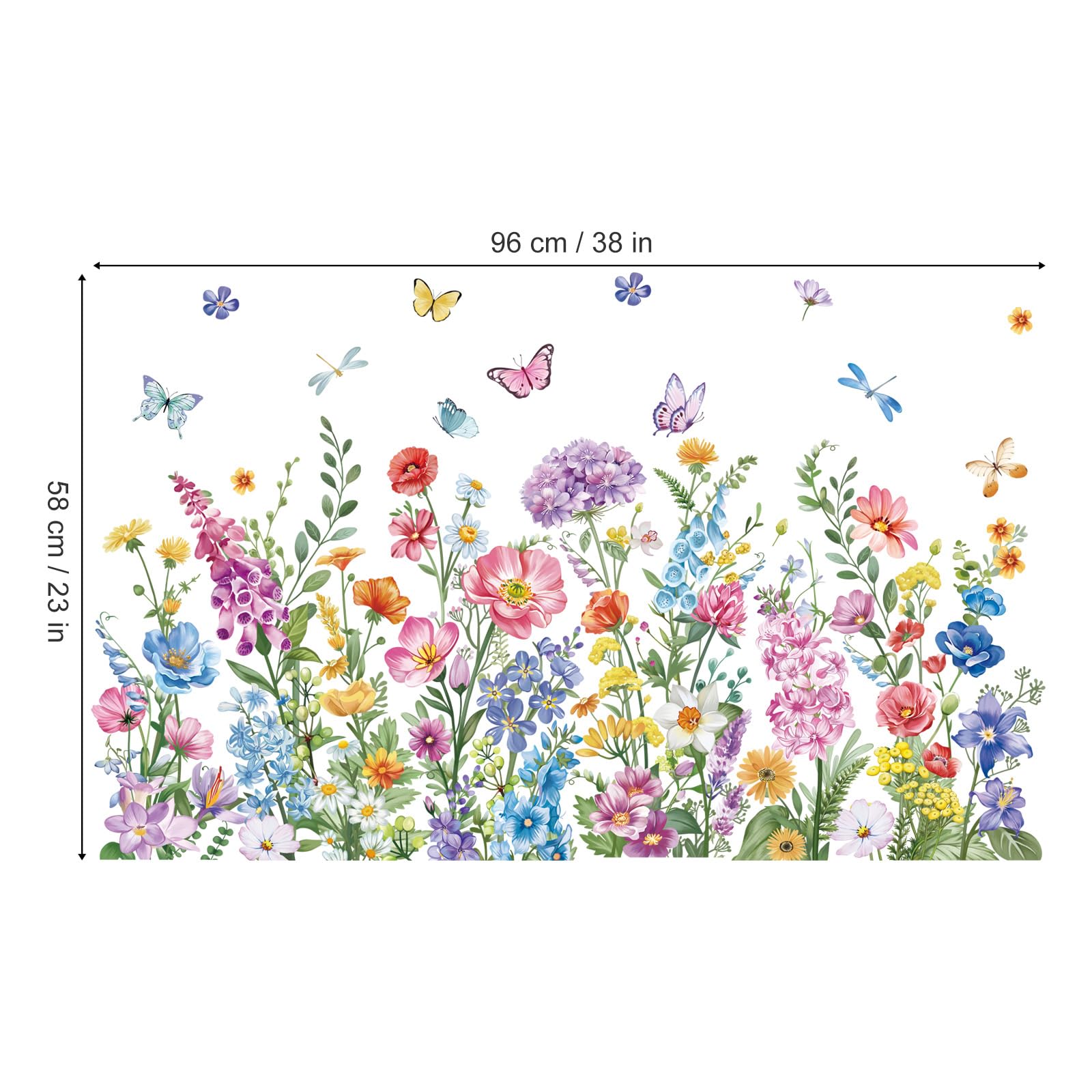 wondever Adesivi Finestra Giardino Fiori Vetrofanie Adesivi Anticollisione per Floreali Erba Selvatici Farfalle Primavera Estate Adesivi Elettrostatici per Vetro Porte Finestre