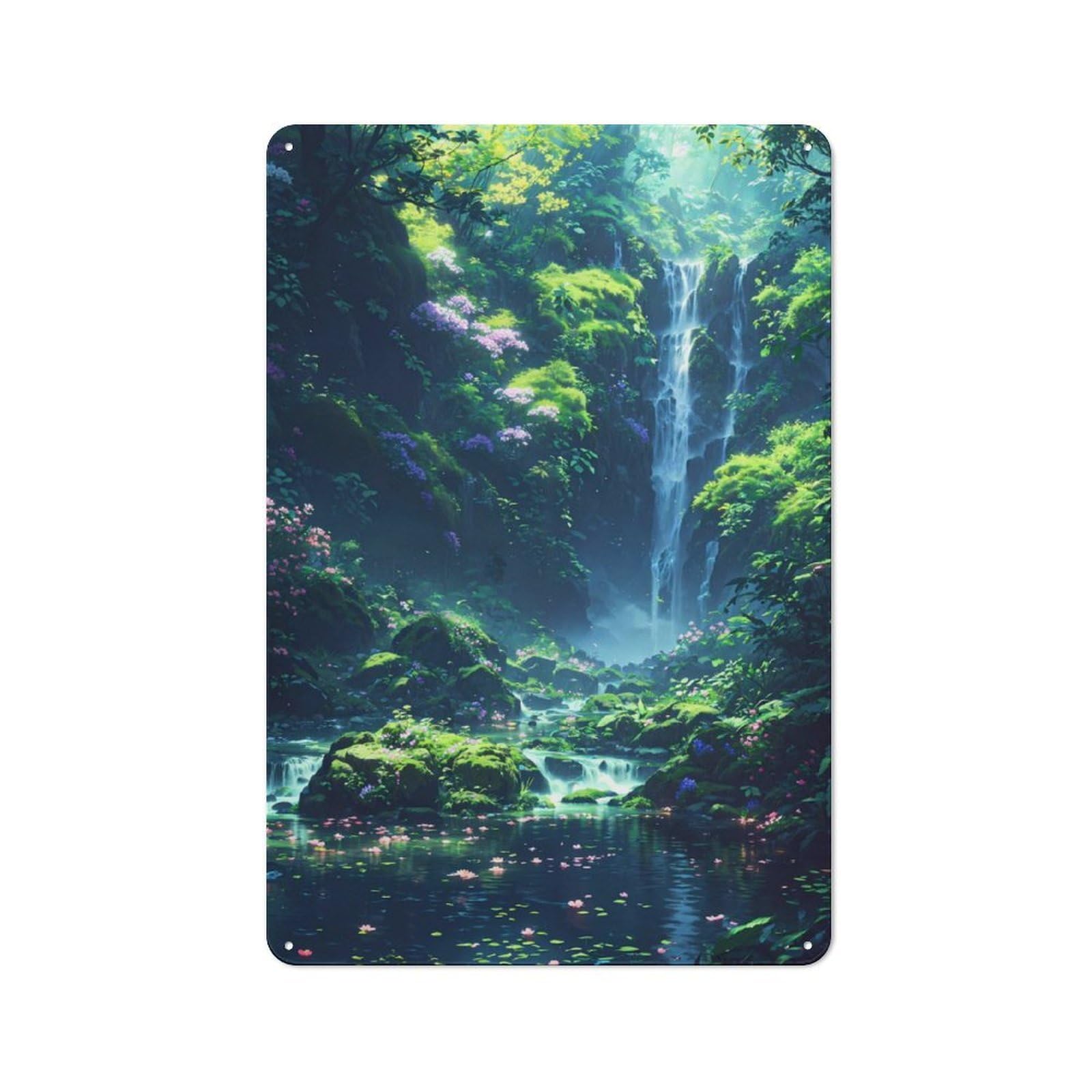 Junmoney Peaceful Waterfalls Tin Wall Plaque 30X20cm With For Bar Or Restaurant, Autumn Wall Decor For Hospitality Decor Collectors