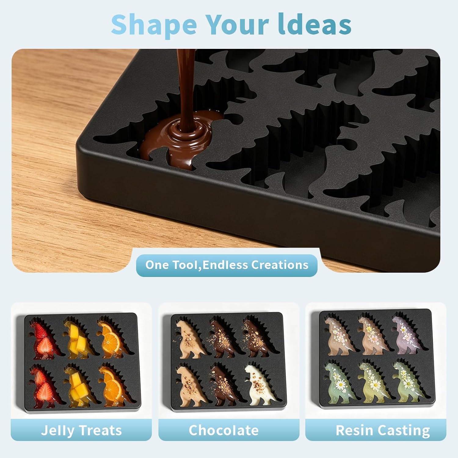 Dinosaur Ice Cube Tray with Lid, 3D Silicone Ice Mold for Cocktail & Whiskey, 6 Cavities Cute Monster Ice Maker, BPA-Free Fun Novelty Drink Accessory for Party Bar Movie Night, Black
