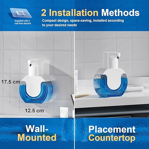 Miniatura 5 de Dispensador automático de jabón, sensor manos libres, 4 niveles de espuma ajustables, recargable y montaje en pared (15 oz14.2 fl oz) para baño y