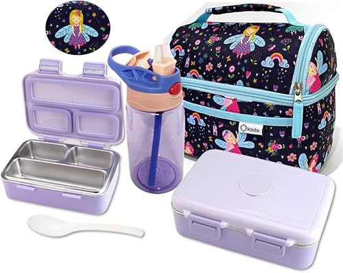Lonchera de acero inoxidable para niños pequeños con bolsa de almuerzo aislada, botella de agua, pequeña caja Bento para niños pequeños, contenedor