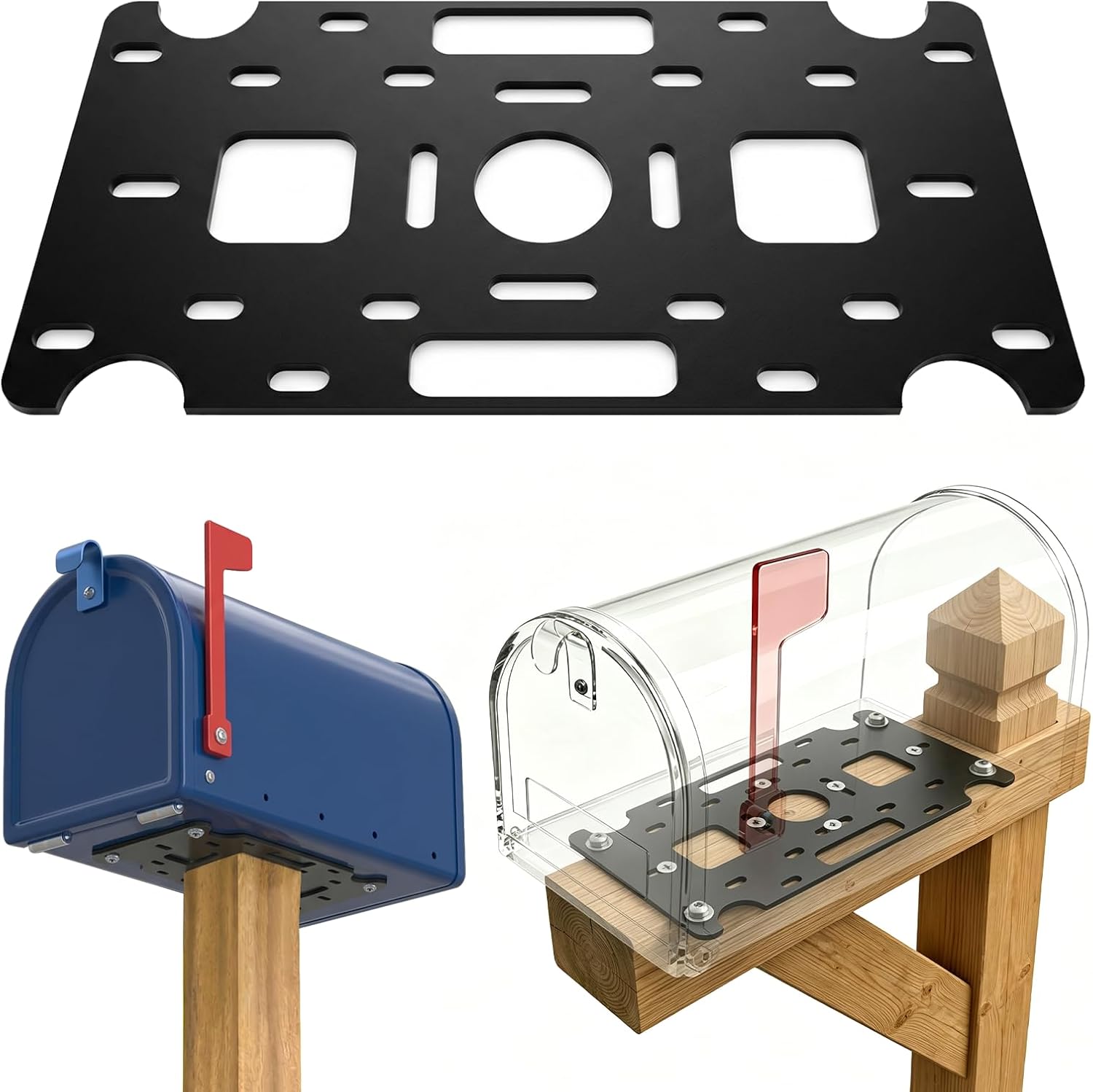 Mailboxes Post Mount Bracket - Universal Mailbox Mounting Plate, Compatible with Architectural, Gibraltar & Adoorn, Adjustable Slotted Base for 4x4 Wood & T-Post, Hardware Kit Included