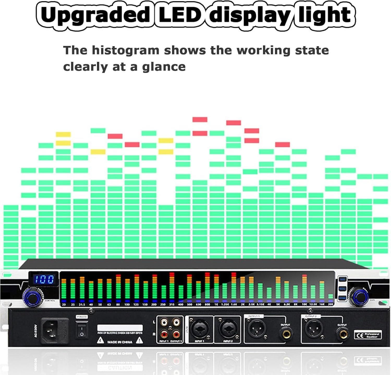 Ecualizador estéreo Ecualizador Digital de 31 Bandas, Ecualizador gráfico estéreo Profesional, Pantalla de Espectro LED, 10 Efectos preestablecidos, for Estudio de grabación