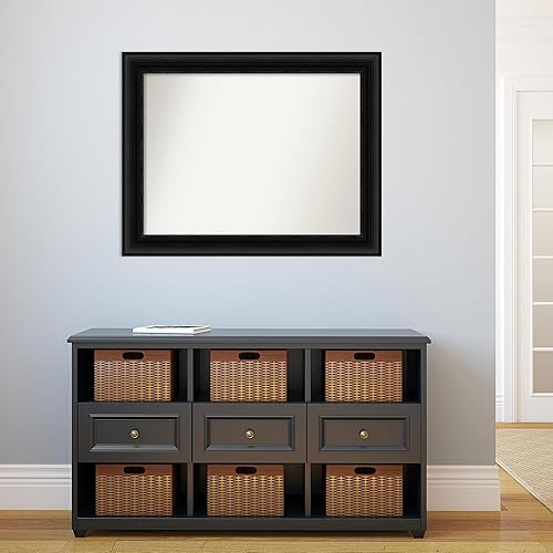 Miniatura 5 de Amanti Art Espejo de baño negro para sobre el fregadero, 30 x 38 pulgadas, espejo rectangular negro de tocador, marco grande de madera tradicional,