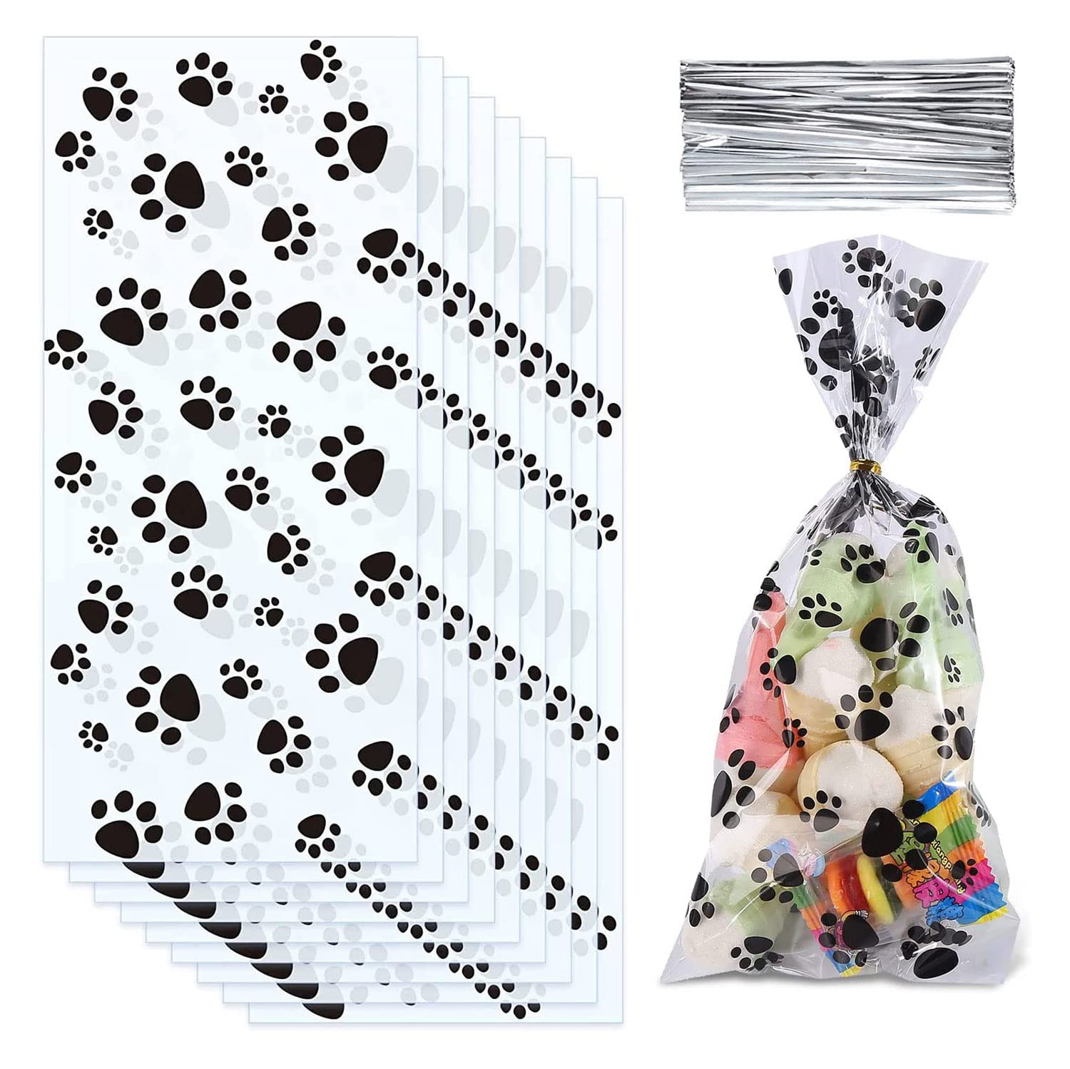 100Pcs Haustier Pfote Drucken Kegel Zellophan Taschen Heißsiegelbare Treat Süßigkeiten Taschen Hunde Geschenk Taschen Katze Treat Taschen
