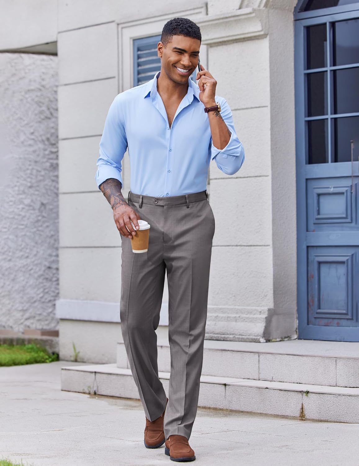 COOFANDY Men's Classic Fit Dress Pants Flat Front Straight Casual Pant Expandable Waist Suit Pant - Image 2